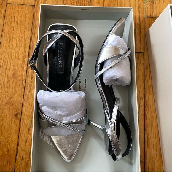 Tony Bianco Fortune Sandals Silver Nappa Metallic high heels strappy Revolve 5 - Picture 14 of 14